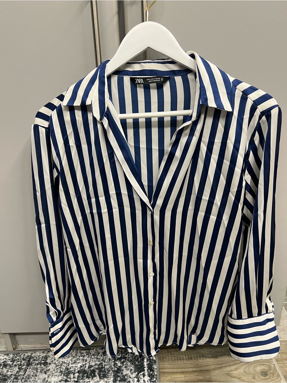 Zara Blue and White Vertical Stripe Button-Down Shirt